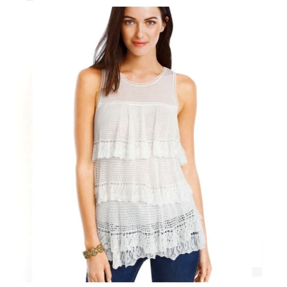 White House Black Market Women’s Swing Top Sz XS Lacey Tiered Sleeveless BOHO